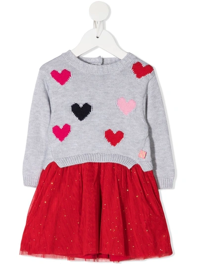 Billieblush Babies' Layered Heart-intarsia Dress In Grey