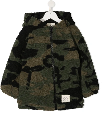 Douuod Kids' Camouflage-print Zipped Jacket In Green