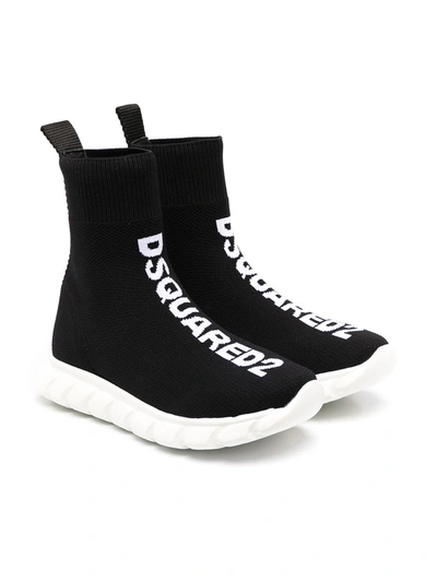Dsquared2 Kids' Jacquard Logo Mesh Sneakers In Black