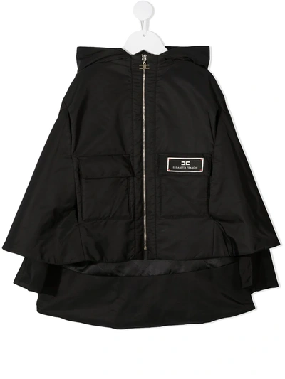 Elisabetta Franchi La Mia Bambina Kids' Wing-sleeve Hooded Jacket In Black