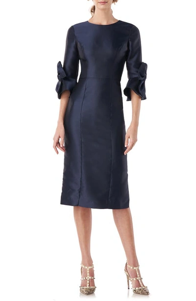 Kay Unger Lola Bow Sleeve Satin Twill Cocktail Dress In Midnight