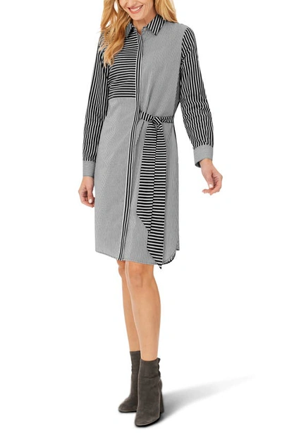 Foxcroft Warner Mixed Stripe Shirtdress In Black