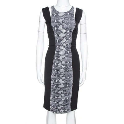 Pre-owned Pierre Balmain Grey Snakeskin Print Ruched Knit & Wool Fitted Dress S
