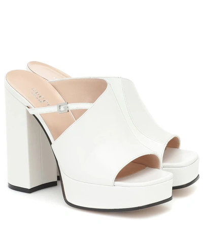 Gucci Tiarah Platform Leather Mules In White