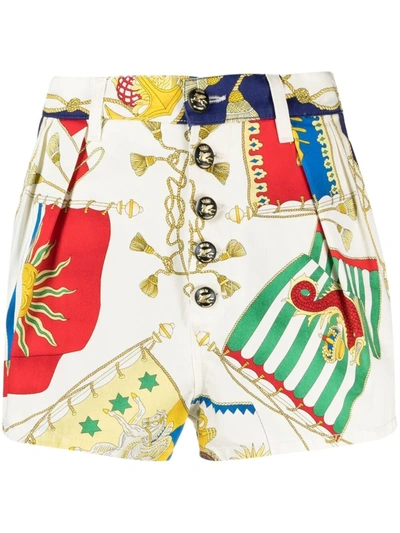 Etro Tropea Print Denim Bermuda Shorts In White