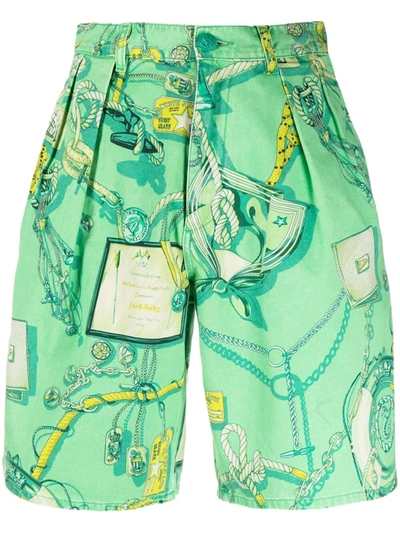 Etro Printed Cotton Gabardine Bermuda Shorts In Green