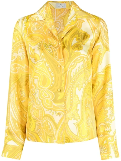 Etro Capri Paisley-print Silk-satin Shirt In Yellow