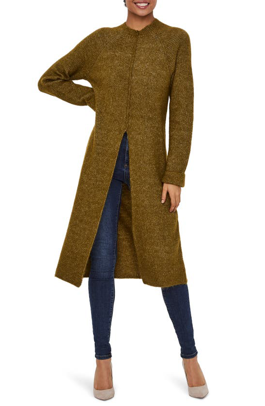 vero moda gaiva slit front long sleeve midi sweater dress