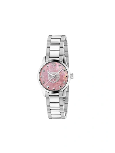 Gucci 27mm G-timeless Bracelet Watch W/ Feline, Pink In Mother Of Pearl,pink