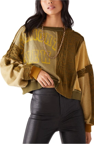 Free People Stateside Mixed Media Sweater In Olive