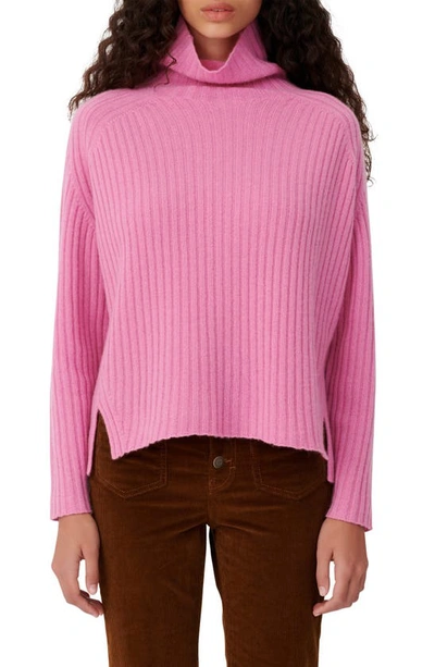 Maje Madinette Ribbed Knit Turtleneck Cashmere Sweater In Pink