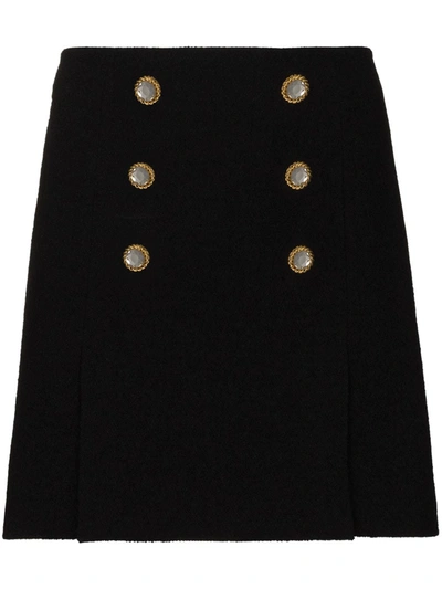 Alessandra Rich Denim Mini Skirt With Jewel Buttons In Black