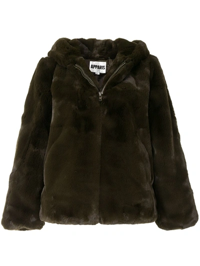 Apparis Chase Hooded Faux-fur Coat In Green