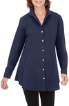 Foxcroft Cecelia Non-iron Button-up Tunic Shirt In Navy