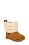 Ugg Kids' Mini Quilted Fluff Genuine Shearling Boot In Chestnut