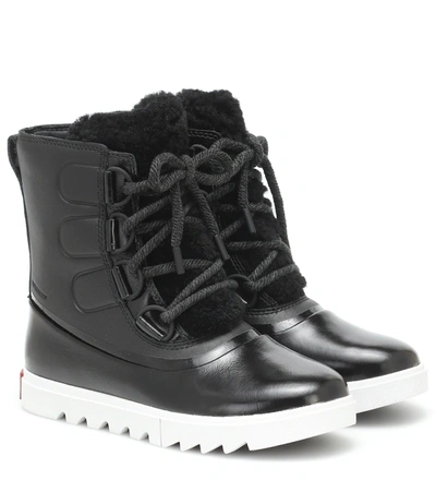 Sorel Joan Of Arctic Next Lite Waterproof Shearling-trimmed Leather And Rubber Boots In Black