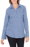 Foxcroft Jane Stripe Button-up Shirt In Evening Blue