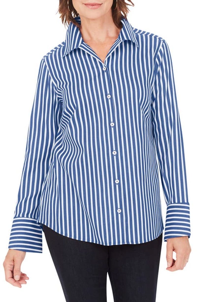 Foxcroft Jane Stripe Button-up Shirt In Evening Blue