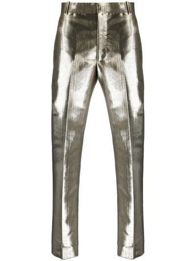 Alexander Mcqueen Metallic Moiré Cigarette Trousers In Silver