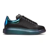 Alexander Mcqueen Man Black Oversize Sneakers With Iridescent Spoiler And Blue Sole In Black/blue