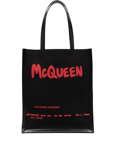 Alexander Mcqueen Jacquard Graffiti Logo Tote Bag In Black