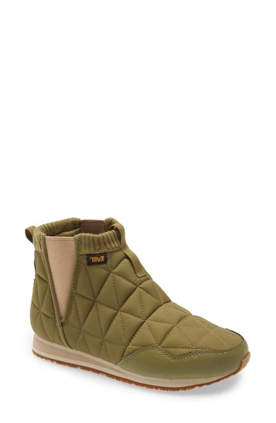 Teva Ember Mid Pull On Boots In Quilted Black In Olive Drab
