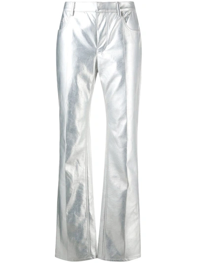 Philosophy Di Lorenzo Serafini Synthetic Leather Trousers In Silver Colour