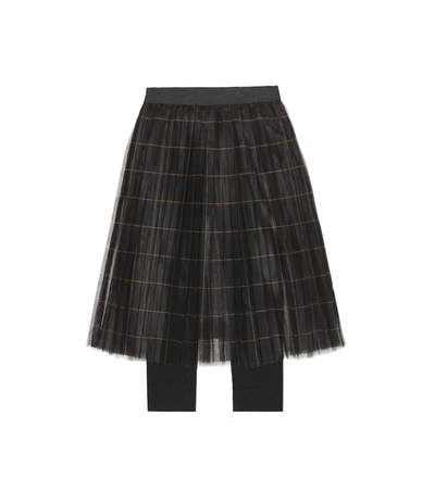 Brunello Cucinelli Kids' Checked Tulle Skirt And Leggings In Grey