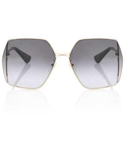 Gucci Oversized Square Metal Sunglasses In Gold