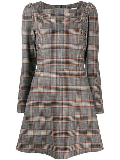 See By Chloé Square-neck Checked Canvas Mini Dress In Neutrals