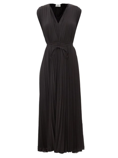 Valentino Pleated Silk-georgette Midi Dress In Black