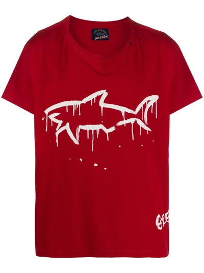 Greg Lauren X Paul & Shark Shark-print Cotton T-shirt In Red