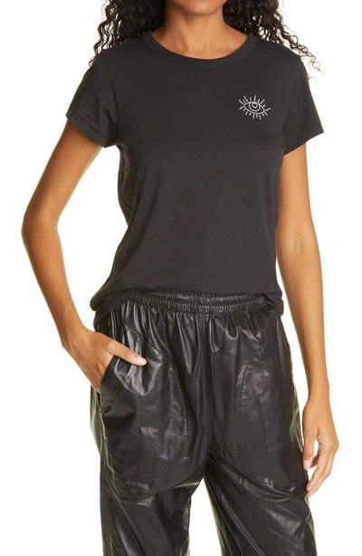 Rag & Bone Mini Scribble Eye Embroidery Pima Cotton T-shirt In Black