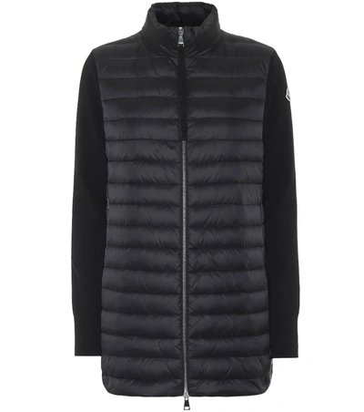 Moncler Quilted Down & Wool Long Cardigan In Black