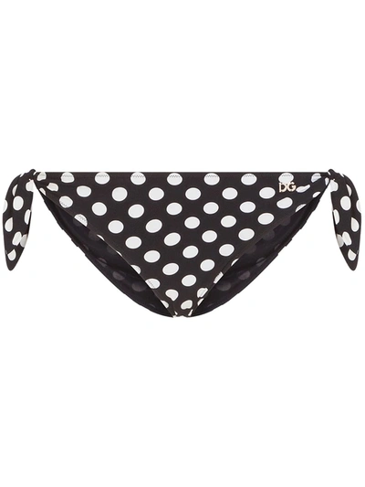 Dolce & Gabbana Tie Bikini Bottoms With Polka-dot Print In Black