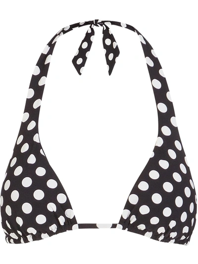 Dolce & Gabbana Padded Triangle Bikini Top With Polka-dot Print In Black
