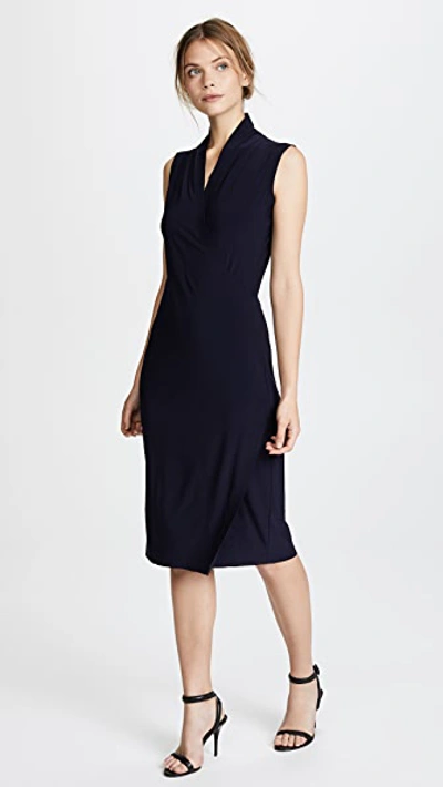 Norma Kamali Sleeveless Faux-wrap Jersey Cocktail Dress In Midnight