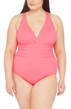 La Blanca Plus Island Goddess Plus Cross Back Mio Tummy Control Removeable Cups One-piece Swimsuit Women's Swi In Ginger