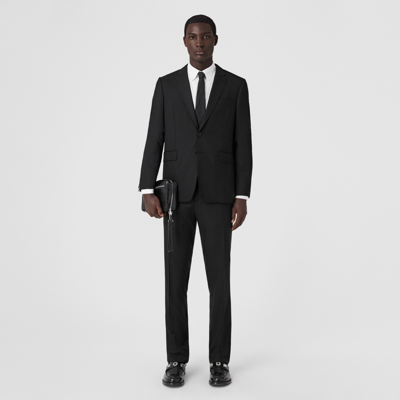 Burberry Slim Fit Wool Tailored Trousers In Black