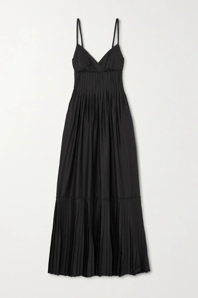 A.l.c . X Petra Flannery Esdell Pleated Cotton-blend Poplin Maxi Dress In Black