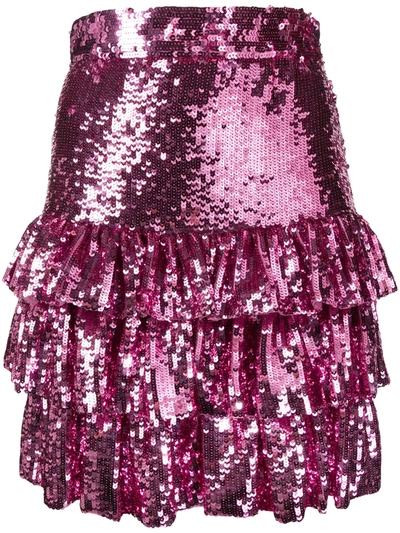 Msgm Sequinned Ruffled Mini Skirt In Pink