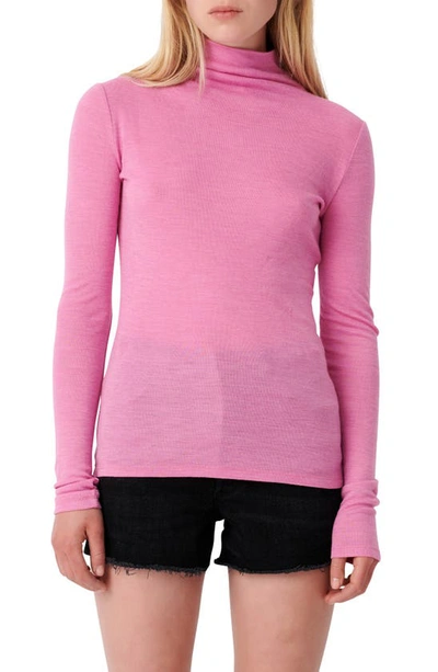 Maje Wool Blend Turtleneck Top In Pink