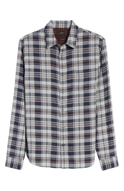 Vince Double Face Plaid Slim Fit Button Down Shirt In Heather Grey