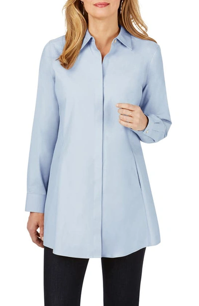 Foxcroft Cici Cotton Non-iron Tunic Shirt In Blue Wave