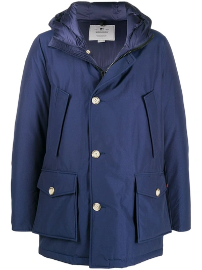 Woolrich Hooded Parka Coat In Blue