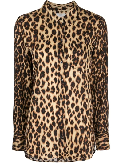 A.l.c Emerson Leopard Print Silk Blend Blouse In Brown