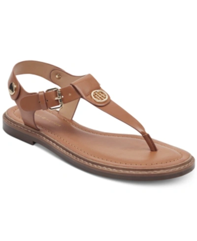 Tommy Hilfiger Bennia Womens Faux Leather Sling Back Thong Sandals In Brown