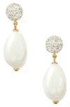 Kate Spade Gold-tone Pave Fireball & Imitation Pearl Drop Earrings In Clear