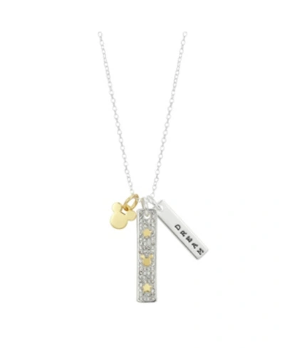 Disney Two-tone Mickey Mouse "dream" Charm Pendant Necklace In Silver Plate In Two Tone