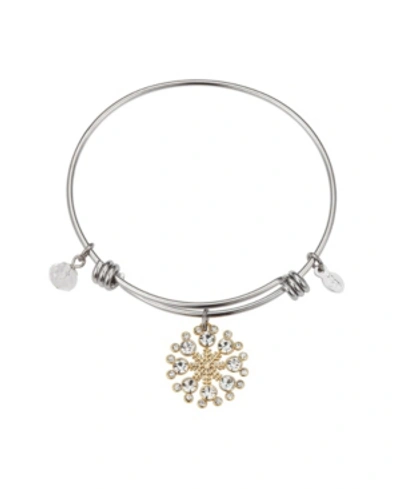 Disney Two-tone Mickey Mouse Cubic Zirconia Snowflake Bangle Bracelet In Silver Plate In Two Tone